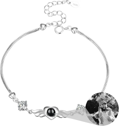 Vista 48 de Godchoices Pulsera de fotos personalizada, pulsera de proyección de fotos con imagen en el interior, collar con texto en inglés "I Love You