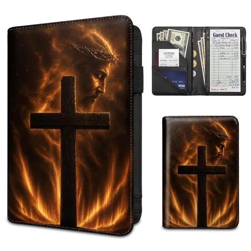 Vista 24 de Server Book for Waitress,Waiter Book with Zipper Pocket,PU Leather Waitstaff Organizer Wallet with 7 Pockets,Guest Check & Money Holder,Fits Server