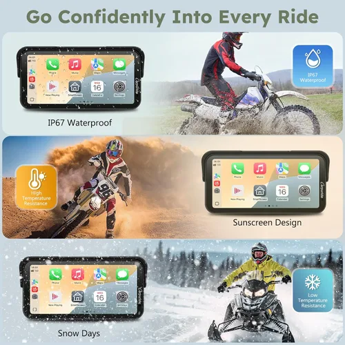 Vista 7 de Carpuride W603DT 6.3" motocicleta CarPlay pantalla Android Auto TPMS Dash