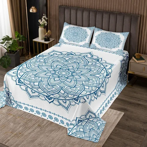 Vista 12 de Erosebridal Juego de colcha de mandala rosa tamaño individual para niñas y mujeres, juego de ropa de cama floral hippie juego de colcha estética