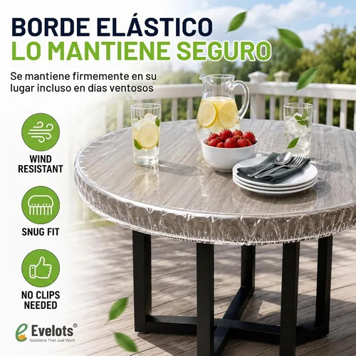 Vista 6 de Evelots Cubierta redonda transparente de vinilo ajustable, impermeable, se