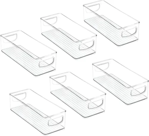 Vista 9 de mDesign Contenedor organizador pequeño de plástico apilable para cocina, despensa, refrigerador, congelador, organizador de alimentos con asas