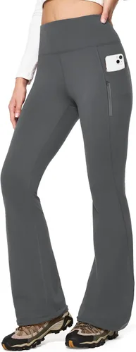 Vista 5 de IUGA Pantalones con forro polar para mujer, resistentes al agua, pantalones de senderismo para invierno, leggings acampanados con bolsillos, corte