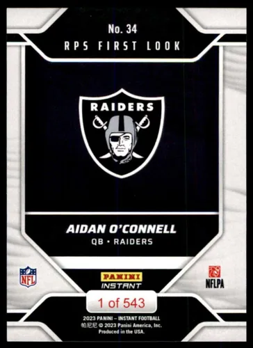 Vista 2 de Football NFL 2023 Panini Instant RPS First Look #34 Aidan O'Connell