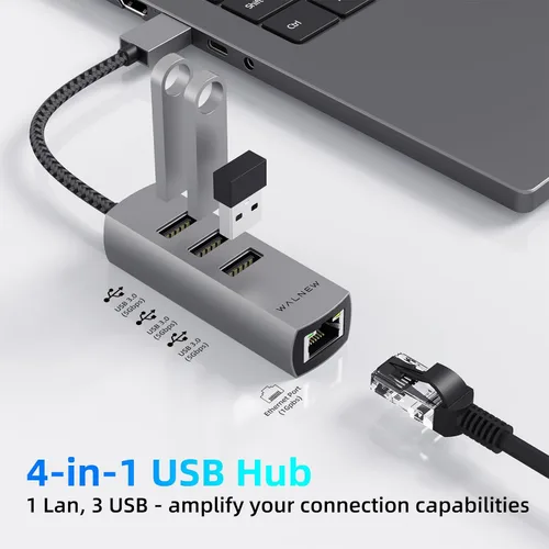 Vista 2 de Adaptador USB A a Ethernet, WALNEW USB 3.0 a RJ45 Gigabit Ethernet, compatible con Mac, MacBook Pro/Air, Samsung Galaxy Tab