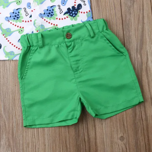 Vista 13 de Conjunto de camisa de manga corta con botones y pantalones cortos casuales con diseño de flamingo, para bebés y niños de 1 a 6 años, atuendos