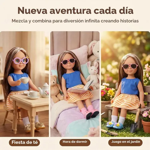 Vista 9 de MSYO - 8 accesorios de muñeca para muñecas de 18 pulgadas, 3 pares de zapatos, 3 pares de calcetines y 2 pares de gafas, juego de vestir pastel
