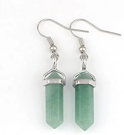 Vista 6 de Juego de pendientes colgantes con cristales de curación y cristales hexagonales de cuarzo natural para mujeres y niñas, piedras de cuarzo natural