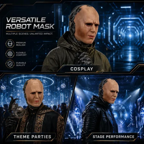 Vista 6 de Máscara de robot para adultos, Halloween, Ai, máscara facial humana