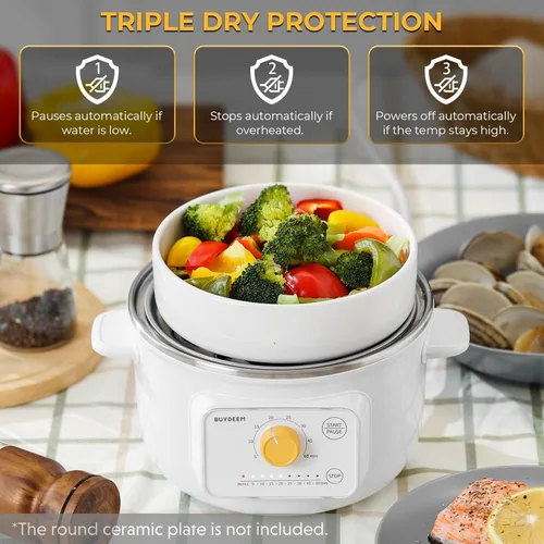 Vista 5 de BUYDEEM G32 Vaporizador Eléctrico de Alimentos 1.56L, Vaporizador de Acero Inoxidable para Verduras, Huevos y Mariscos, 8 Configuraciones de Tiempo