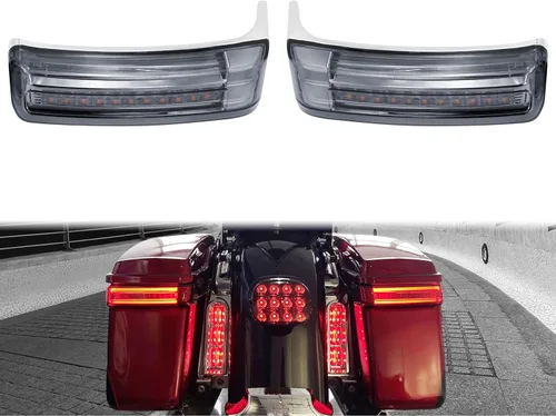 Vista 9 de Luces traseras de alforja para motocicleta, freno de funcionamiento, lámpara LED de señal de giro apta para Harley Touring Street Glide Road Glide