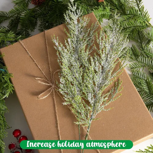 Vista 5 de Alpurple 30 piezas de ramas de pino artificiales con nieve y escarcha de Navidad - 34.3 cm de agujas de pino artificiales con nieve, ramitas - ramas