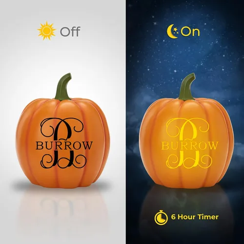 Vista 7 de Let's Make Memories - Calabaza personalizable con luz y apellido familiar e inicial para decoración otoñal de Halloween, para interiores y Naranja
