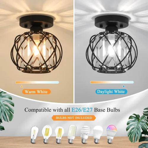 Vista 6 de Lámparas de techo para pasillo, montaje empotrado, E26, iluminación de techo con candelabro pequeño de cristal, iluminación interior para vestíbulo