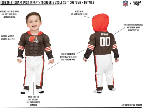 Vista 3 de MODERN HERO NFL - Disfraz de traje muscular para bebés y niños pequeños con licencia oficial #1 Draft Pick