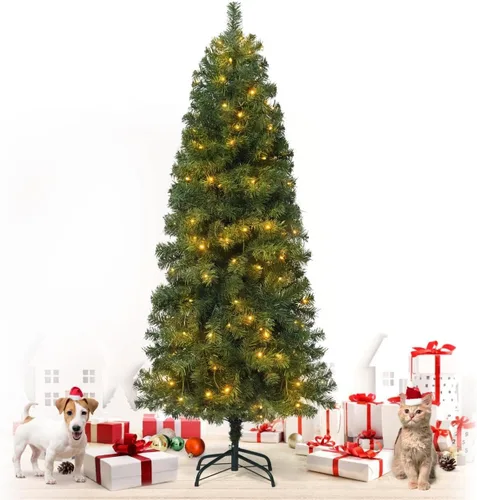 Vista 10 de Fencer Wire Árbol de Navidad Artificial Preiluminado Tipo Lápiz de 6 Pies con 250 Luces LED, Árbol de Navidad Delgado Premium con 618 Puntas