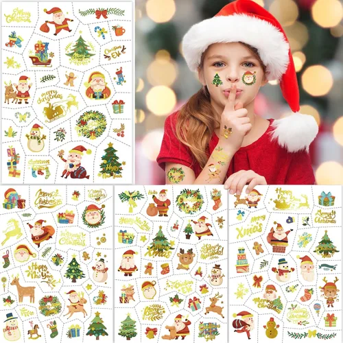 Vista 2 de 118 tatuajes de Navidad para niños, tatuajes falsos de Papá Noel, Rudolph árbol, muñeco de nieve, sombrero de muñeco de nieve, regalos de fiesta