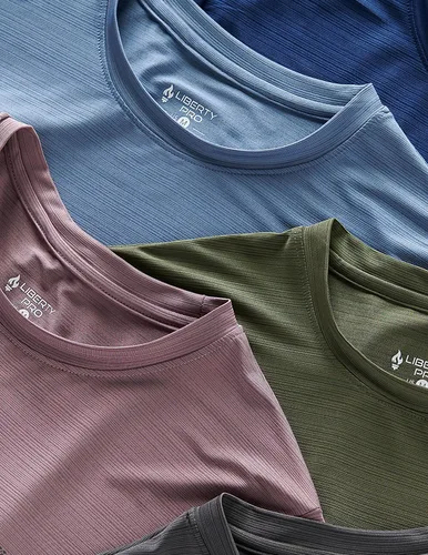 Vista 7 de Paquete de 5 camisetas de manga corta, con cuello redondo y de secado rápido para hombre, camisetas deportivas para correr, entrenar o ir al gimnasio