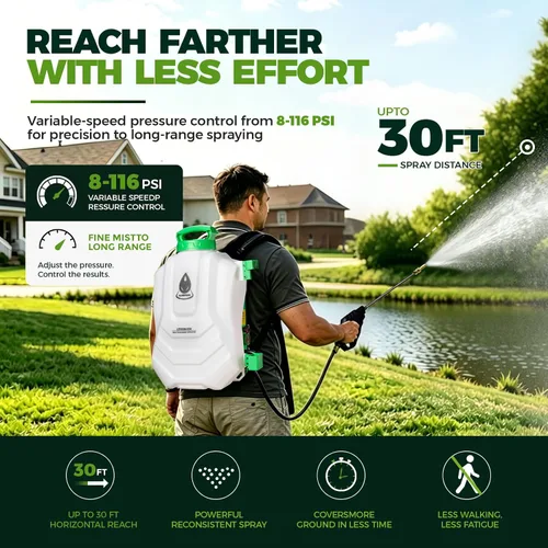 Vista 3 de Pulverizador de mochila de 4 galones, pulverizador de mochila autolimpiante alimentado por batería para deshierbe, limpieza, sin límite