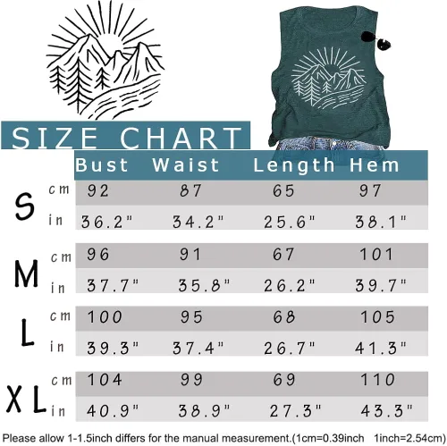Vista 7 de Camisetas sin mangas de senderismo y montaña para mujer, divertidas camisetas de entrenamiento con gráficos de pino y amanecer, camisetas de verano