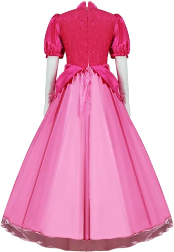 Vista 3 de Women's Halloween Princess Costume Adult Cosplay Super Bro Classic Party Fancy Dress With Crown Earrings Gloves