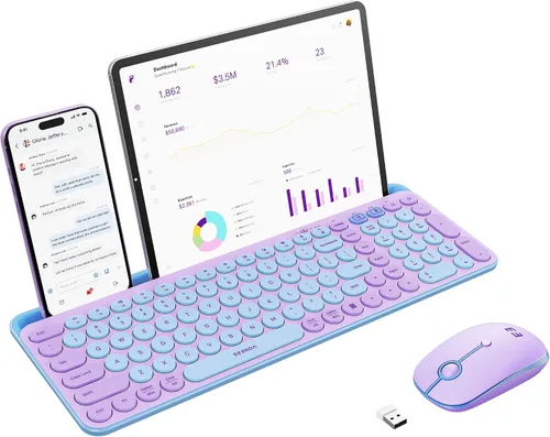 Vista 15 de seenda CTU-301 - Combo de teclado y mouse Bluetooth para iPad, color negro Bluetooth+2.4G combo with tablet holder, full-size keys and quiet