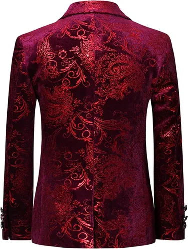 Vista 3 de SWOTGdoby Traje formal Tuexdo dorado Jacquard Slim Fit 2 piezas traje conjunto chaqueta pantalones para boda fiesta de graduación