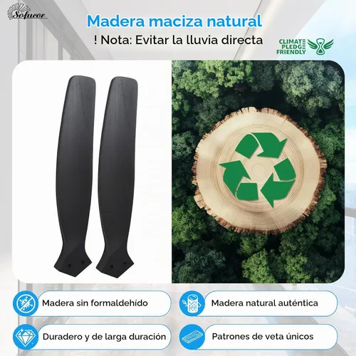 Vista 3 de Sofucor Ventilador de techo inteligente de 52 pulgadas sin luz, ventilador de techo de madera maciza de bajo perfil con control remoto, ventilador