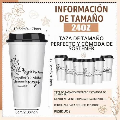 Vista 2 de 12 vasos de plástico con versículos de la Biblia, 16 onzas Negro/Blanco