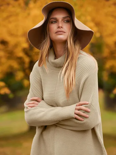 Vista 7 de ANRABESS Suéter tipo túnica de punto con cuello alto para mujer, manga larga de murciélago, dobladillo dividido, ropa de moda 2024