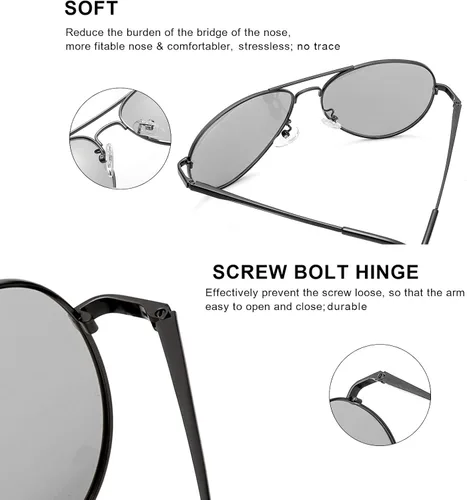 Vista 4 de SODQW Gafas de sol polarizadas fotocromáticas para hombre, gafas de sol deportivas de aviador, protección UV 400 con marco de metal grande