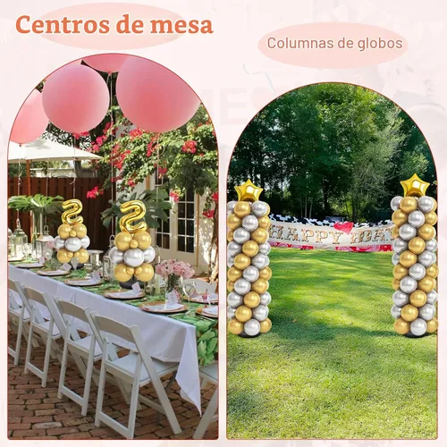 Vista 5 de Soporte para globos, juego de 2, 56 pulgadas de altura ajustable, empalme de poste de metal, kit de soporte de arco de columna de globos con base