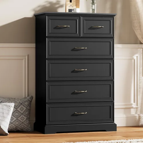 Vista 21 de Thacuok Cómoda de 3 cajones para dormitorio, cómoda de madera de 24 pulgadas de ancho, cómoda rústica de granja con cajones grandes y asas de metal