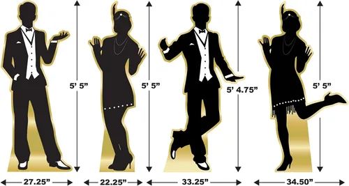 Vista 2 de Great 20's Dancer Silhouette - Decoraciones de pie de 5.5 pies - Negro y dorado - Paquete de 4