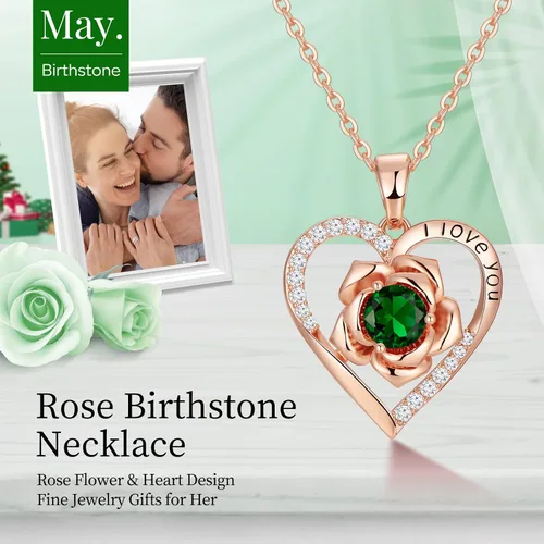 Vista 3 de DFUNH Collar de rosa para mujer, plata de ley 925, collar con dije de corazón de flor de oro rosa para novia, mamá, aniversario, cumpleaños