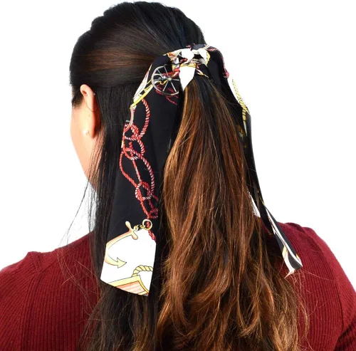 Vista 4 de Cinta elástica para el cabello, 3 unidades, diseño de cola de caballo, estampado vintage de moda