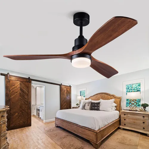 Vista 15 de Ventilador de techo de 42 pulgadas con luz, 3 aspas de madera maciza, control remoto, motor de CC silencioso reversible de 6 velocidades, ventilador