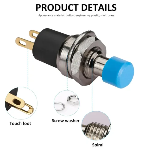 Vista 5 de 5 piezas de interruptor de botón de presión de tipo de cierre automático SPST Dash ON/Off azul AC 250V/3A