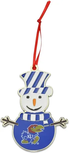 Vista 3 de BYU Cougars (Brigham Young University) Adorno de Navidad de metal con muñeco de nieve