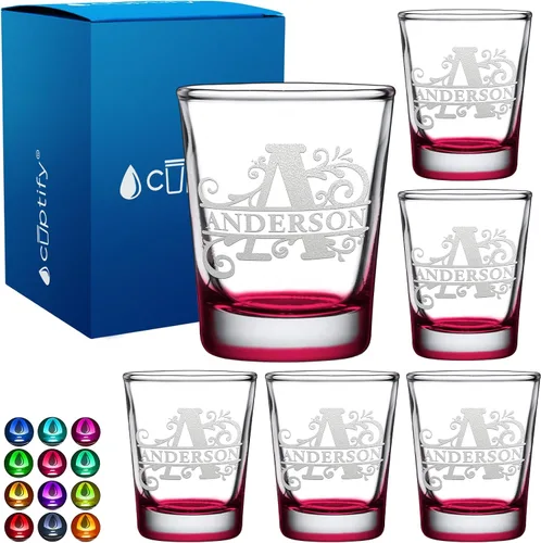 Vista 26 de Cuptify Inicial de cristal con monograma y nombre de 2 onzas, parte inferior negra grabada con texto personalizado para regalos, bodas, cumpleaños