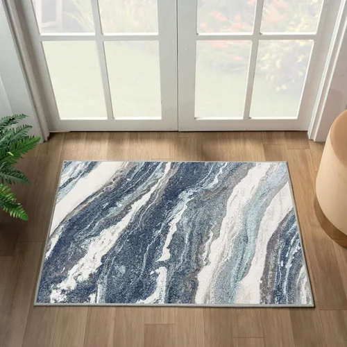 Vista 17 de LUXE WEAVERS - Alfombra abstracta Art Déco, color azul, 5 x 7 Patrón de remolino de mármol, pila media, alfombra de sala de estar