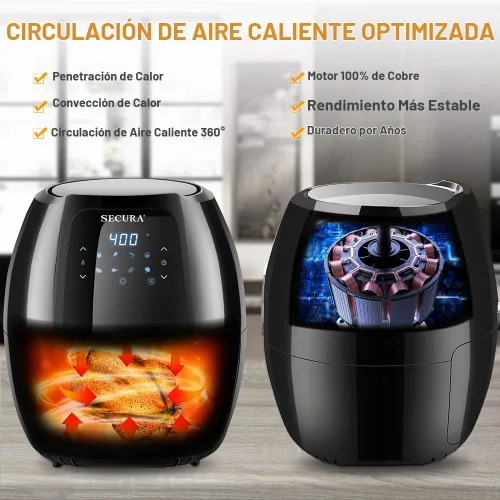 Vista 6 de Secura Freidora de aire máxima de 6.3 cuartos de galón, freidora digital de aire caliente de 1700 W Horno eléctrico 10 en 1 sin aceite