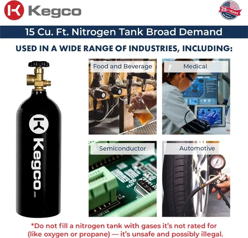 Vista 7 de Kegco Tanque de aire de nitrógeno de 15 pies cúbicos con elegante acabado epoxi negro (vacío)