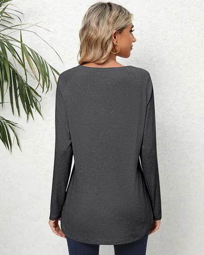 Vista 4 de 2 Pack Women's Long Sleeve Shirts, Loose Fit Crew Neck Tunic Tops Loose Fit Side Split Basic Pullover Tee Shirts