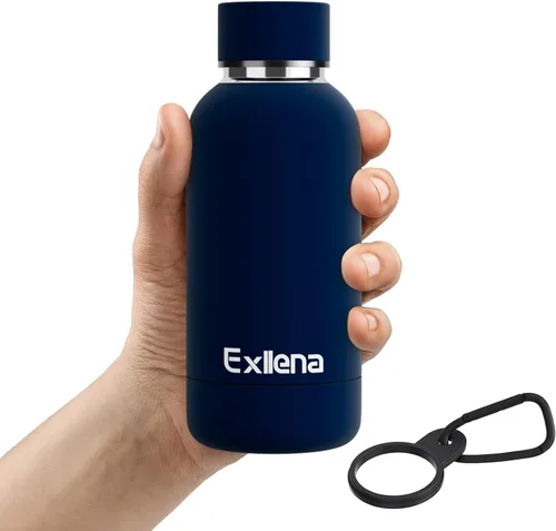Vista 32 de Exllena Botella de agua pequeña de 12 onzas con clip, doble pared de acero inoxidable al vacío, pequeña botella de agua aislada que mantiene