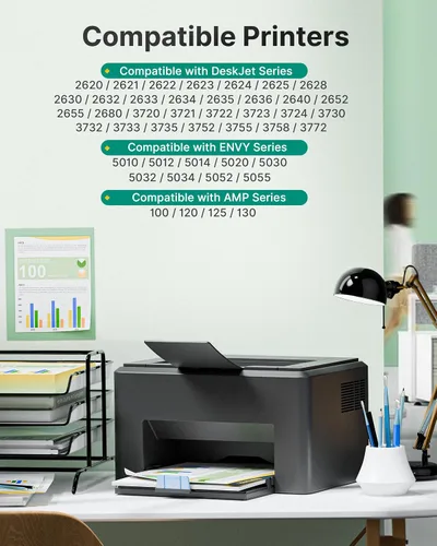 Vista 3 de 65XL 65 Cartuchos de tinta negro/combo tricolor (paquete de 2) para tinta HP Ink 65 65 XL para impresoras HP 3755 3772 3752, Deskjet 2622 2680