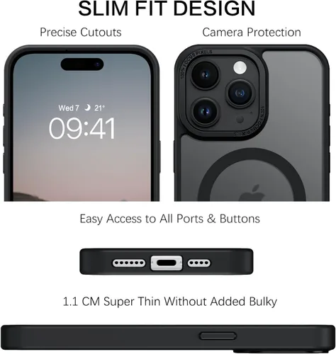 Vista 8 de BENTOBEN Funda magnética para iPhone 15 Pro Max, compatible con MagSafe, translúcida mate, esmerilada, antihuellas, delgada, a prueba de golpes