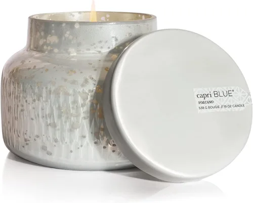 Vista 14 de Capri Blue Vela navideña en tarro de mercurio, mezcla de velas de soja, velas de otoño para el hogar perfumadas con manzana, canela y pera, vela