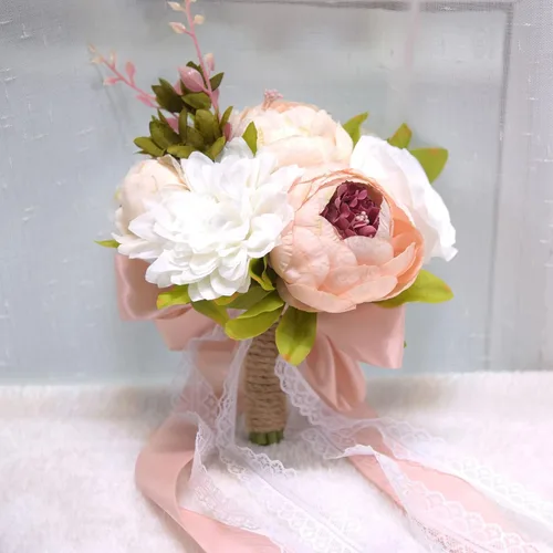 Vista 3 de Ramo de boda artificial, ramos de boda de 12 pulgadas para novia, ramo de dama de honor, ramos románticos, rosas artificiales para boda, bricolaje