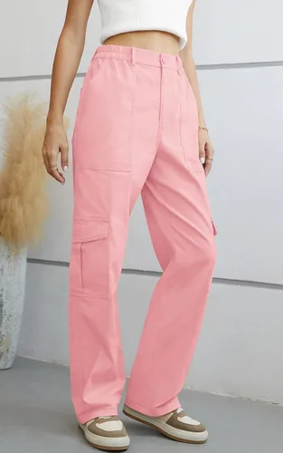Vista 3 de QUEZHU Pantalones cargo para mujer, holgados, cintura elástica, pantalones de paracaídas, ajuste relajado, pantalones militares casuales